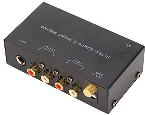 Preamplificador de Tocadiscos Phono con Adaptador de Corriente de 12 V CC y Ganancia Dual, Operación de bajo Ruido, Alta Sensibilidad para Tocadiscos, Plug and Play (Enchufe de