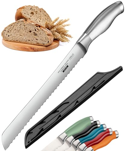 Orblue Serrated Bread Knife with 10-inch Upgraded Stainless Steel Razor Sharp Wavy Edge Width - Bread Cutter Ideal for Slicing Homemade Bagels and Cake