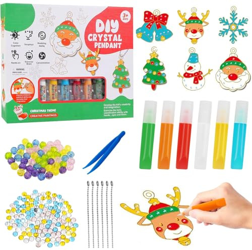 Huahuanghui Kristallklebemalerei Weihnachtliche, DIY Kristallfarben Kunst und Bastelset, Weihnachts DIY Fenstermalkunst, Weihnachten Bastelset Kinder, Kristallmalerei Set für Kunst und Handwerk