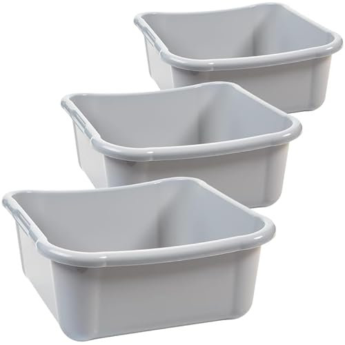 Waschschüssel Wanne 3er Set - Spülschüssel 12 Liter eckig Spülwanne, Grau Spülschüsseln aus Stabilem Kunststoff, Made in EU