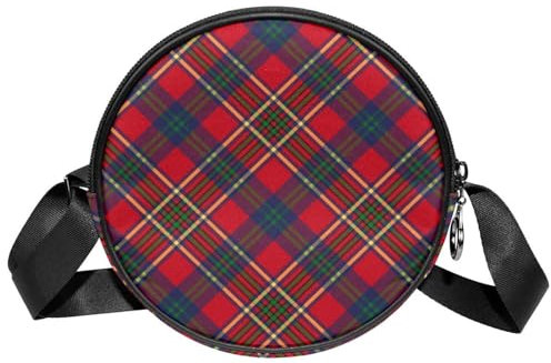 FVQL Kleine runde Umhängetaschen Schulterhandtaschen, Karierter Tartan