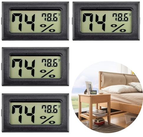 4pcs Indoor Hygrometer Thermometers, Humidity Meters Gauge Mini Digital Thermometer Hygrometer with Fahrenheit (℉) for Humidors, Refrigerator, Greenhouse, Garden, Cellar, Closet.
