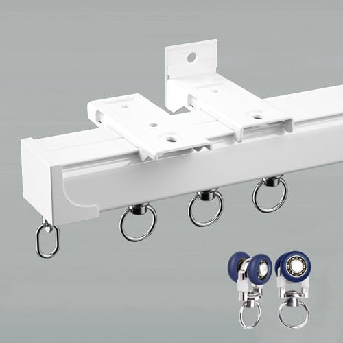 HJXGQJM Schiene Metall Aluminium Vorhangschiene, Schwerlast Gardinenschienen Stangensystem, Decken- Und Wandmontage, Dusch-Raumteilerschiene，Gerade Vorhangschiene(White,200cm(6.6ft))