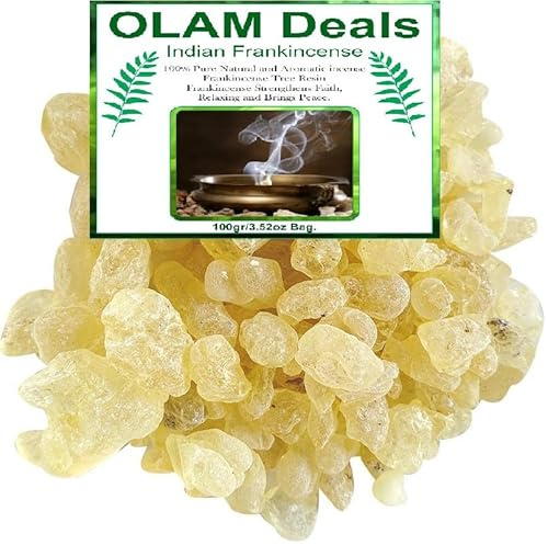 Natural Frankincense from India. Incense is, Fresh and for Long Last Odors. The Frankincense Strengthens Faith, Relaxes and Brings Peace. 100gr/3.52oz Bag.