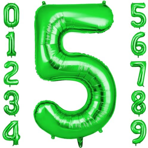 OFFCUP Palloncini Compleanno Verde 101 CM, Palloncino Numero 5, Foil Palloncini Numeri, Giganti Palloncini Numeri, Decorazioni Festa Compleanno, Gonfiabili Pallone per Anniversario