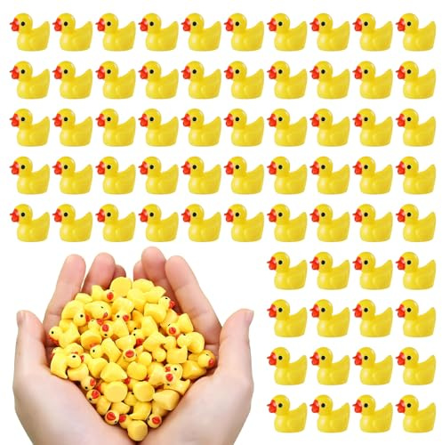 120 Mini Patos, Mini Patos de Resina, Pato Miniatura Resina, Patitos Pequeños, Patos Miniatura, para Jardín Paisaje Acuario Casa de Muñecas Artesanal Decoraciones DIY (Amarillo)