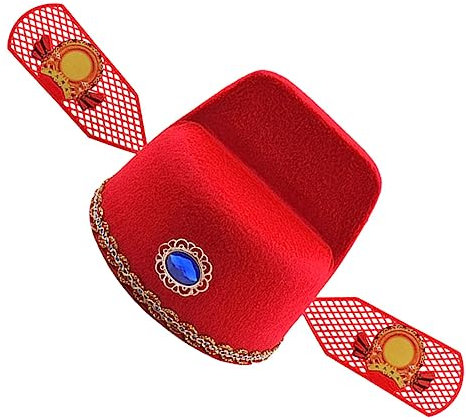 Vaguelly 1stück Retro Chinesischer Hut Für Cosplay Und Bühnenauftritte Stilvolle Rote Wollmütze Als Kostüm Zubehör Für Und Partys Einzigartiges Orientalisches Accessoire
