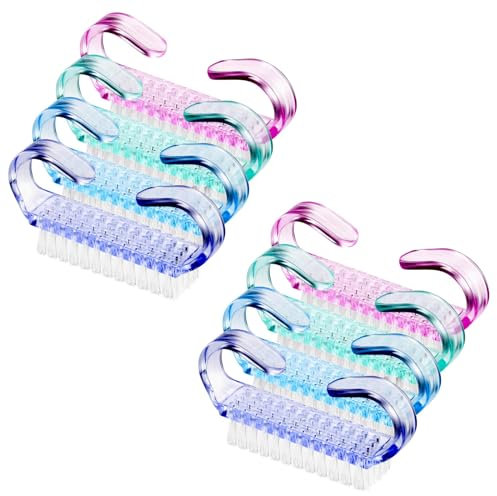 Geebymol Nail Brush 8 Pcs Mini Handle Nail Brush Hand Scrubbing Cleaning Brush Fingernail Brushes Plastic Clean Brush, Kids Nail Scrubbing Brushes for Cleaning Nails(Blue, Green, Pink, Purple) (Small)
