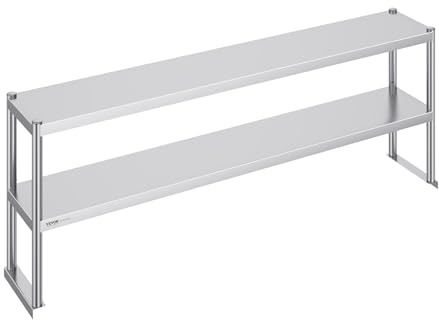 VEVOR Övre hylla i rostfritt stål med dubbla nivåer 305 x 1829 x 600 mm övre hylla med dubbla nivåer höjdjusterbart ställ förberedande bord för kök, restaurang, verkstad
