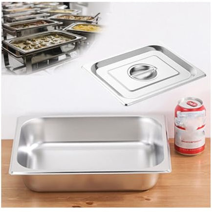 NJDQFA Rechteckig Buffet Speisenwärmer,Thermobehälter Für Speiseeis,Edelstahl Meal Prep Boxen Gastronormbehälter,1/2（32.5 * 26.5）,6.5cm0.8side