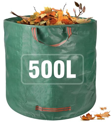 Garden Waste Bags Heavy Duty, 500L Reusable Garden Sacks with Handles, Large Garden Bag Refuse Rubbish Bags Green for Yard Debris Grass Cuttings Garbage Leaves Collection