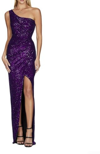 Robe à volants fendue à paillettes dos nu à lacets pour femme robe de soirée de mariage, violet, M