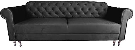 Meble Ares Chesterfield Sofa Benetto – Schlafsofa – Couch mit Schlaffunktion – Sofa mit Bettkasten – Stoff – Schwarz