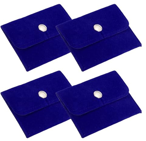 PATIKIL 4 Confezioni 4x3 Pollici Bustina per Gioielli Borsa Portatile Blu | per Orecchini Braccialetti Collane Anelli Orologio, con Bottone a Pressione, Bustine in Velluto