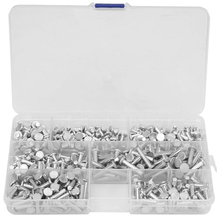 Kit Surtido de Remaches de Aluminio Sólido de Cabeza Plana M4 de 350 Piezas para Proyectos de Bricolaje 4/6/8/10/12/16/20 Mm