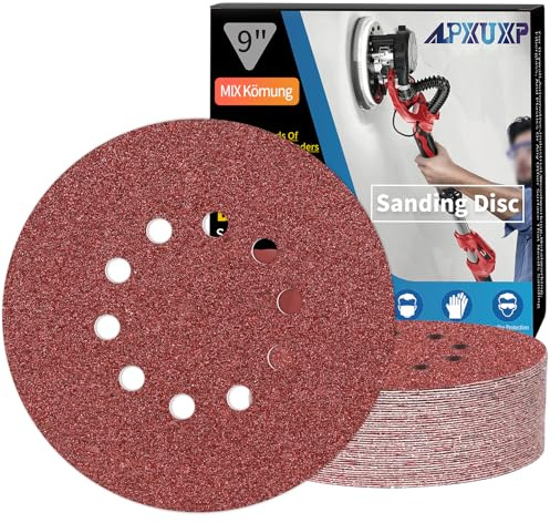 ALPXUXP Schleifpapier 225mm Klett 10-Loch Schleifscheibe für Trockenbauschleifer ​Schleifgiraffe Rund Schleifpapier- je5x P40 P60 P80 P120 P150 P240 Mischkorn(30 Stück)