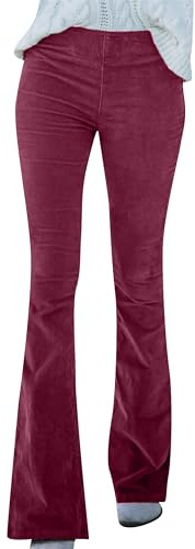 EFOFEI Femme Pantalon Long en Velours Côtelé Pantalon Skinny Micro Jambe Large avec Bouton Pantalon Vintage Rouge Vin S