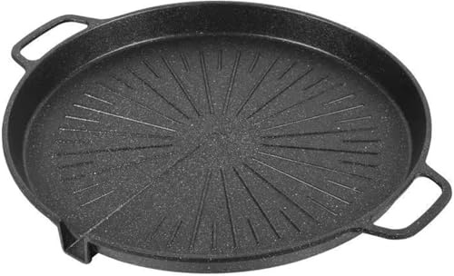 ANQIA Korean Style 12.6in Grill Pan Non-stick Maifan Coated Smokeless Griddle Pan Compatible for Induction, Gas Stove, Electric Cooktop Stovetop Plate Indoor or Outdoor BBQ (Round)