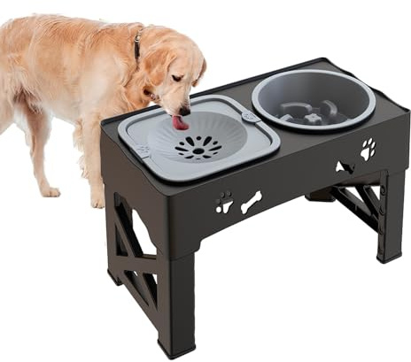 Nanyongyu Elevated Dog Bowls with Stand Slow Feeder Dog Bowl with Stand for Small Medium Large Dogs 5 Heights Adjustable Dog Bowls Slow Feeder Dog Bowl Large and Non Spill Dog Water Bowl Stand