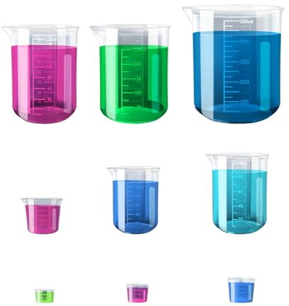 Juego de 9 tazas medidoras pequeñas, 10 ml, 15 ml, 20 ml, 30 ml, 50 ml, 100 ml, 150 ml, 200 ml, 500 ml, carcasa de doble cara, transparente y precisa, resistente al calor