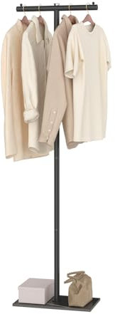 GUOHNHE T-shaped Coat Rack Freestanding, Heavy-duty Metal Tree for Boutiques, Modern Clothes Hanger with Rock Slab Base, Hallway, Entryway, 175 cm High, Black, GYJ011B