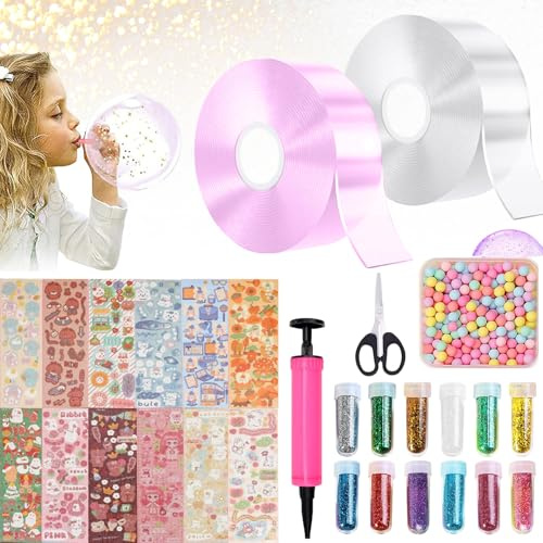 FFTANXS Nano Tape,28 Piezas Nano Tape Bubble Kit con Pegatinas de Lentejuelas,Doble Cara Transparente DIY Manualidades para Niños, Regalo Creativo Fiesta Reutilizable(Transparente & Púrpura)