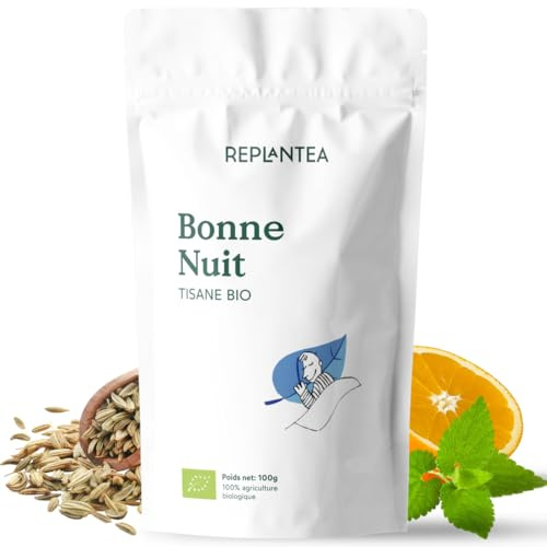 TISANE BONNE NUIT BIO 100g (50 Tasses) | Infusion de mélisse au fenouil, à l'anis et à l'orange BIO REPLANTEA