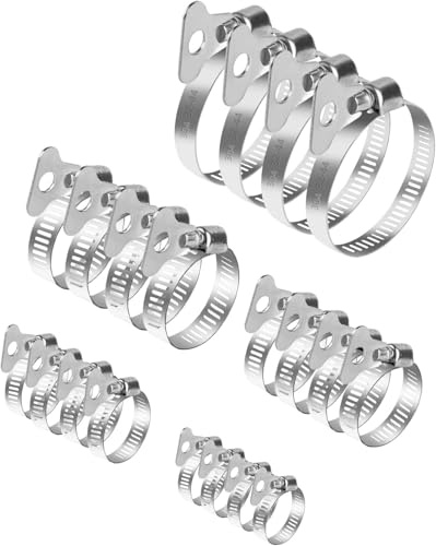 20 Stk Edelstahl Schlauchschellen Set,6-44mm Einstellbare Rohrschellen Edelstahls,Schlauchklemmen mit Griff,Schlauchbinder Edelstahl Schlauch Schelle für Benzinschlauch Wasserleitung Rohr(5 Größen)