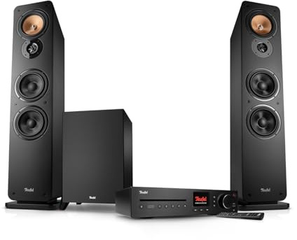 Teufel Ultima 40 Kombo 3 Power Edition HiFi 2.1 Stereo System mit Subwoofer | Mächtiger Subwoofer und CD Receiver, WLAN, LAN, DAB+-FM Radio, USB-C, HDMI ARC CEC - Schwarz