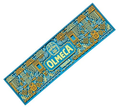 Olmeca Tequila Tapis de bar Motif aztèque Bleu/doré 50 x 15 cm