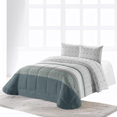 Rufino Díaz Edredón Invierno Somebody Estampado 350g + Funda Cojín (Verde - 90 cm)