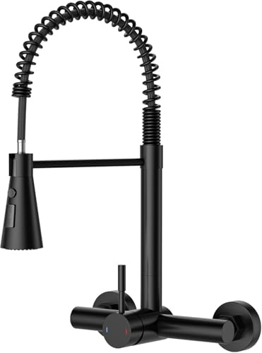 DAYONE Grifo Cocina Pared Negro Mate,3 Modos Chorro 360°,Mezclador Acero Inox 304, Uso Doméstico Comercial