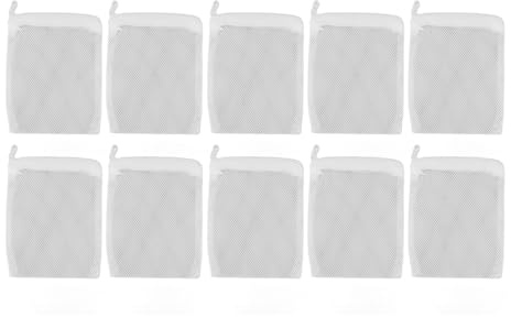 Aquarium Filter Media Bags Reusable Fine Mesh Zipper Closure Nylon Fish Tank Filter Bags for Activated Carbon Ceramic Rings Peat Fiber 10Pcs White 20x30cm