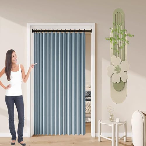 YANHONG Magnetischer Türvorhang 101 x 188 cm Wärme, Gegen Kälte, Schalldämmende, Kälteschutz Raumteiler Faltvorhang Ohne Bohren Einfache Montage für Schlafzimmer, Wohnzimmer, Blau