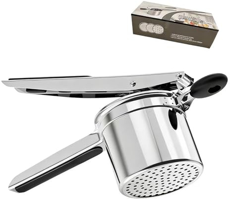 Aphorya Râpe à spätzle avec 4 tamis interchangeables, presse-purée en acier inoxydable amovible et résistant, poignée en silicone professionnelle pour purée de pommes de terre, jus de fruits, purée de