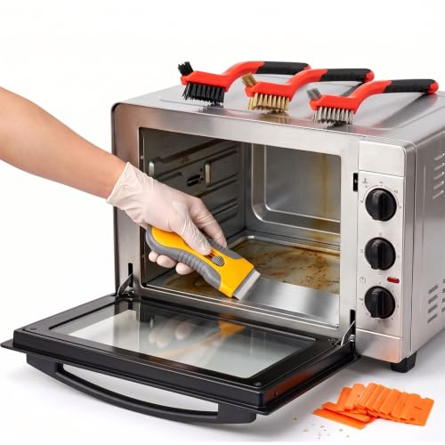 Oven Cleaning Kit – Oven Scraper Tool (Non-Scratch) & Brush with Accessories, Ceramic Hob Cleaner for Glass, Microwaves, and Stoves