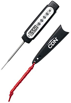 CDN ProAccurate® Waterproof Digital Thermometer with Protective Sheath, Easy to Read Display, 2.75 Stem with Thin Tip, Black/White (Q2-450X)