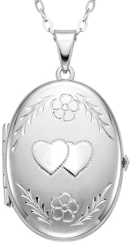 Alexander Castle 925 Sterling Silver Locket Necklace for Women - Girls 4 Photo Locket - 28mm x 22mm Oval Locket with 18 Silver Chain & Jewellery Gift Box