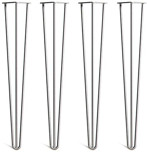 [HLC] 4 x Hairpin Table Legs – Superior Double Weld Steel Construction With Screws, Build Guide & Protector Feet Worth £8 Included! – 10mm Steel [28/71cm,Clear Coat]