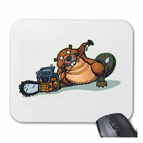 Mousepad (Mauspad) Bieber ARBEITET MIT MOTORSÄGE NAGETIER BIBERBAU BIBERDÄMME für ihren Laptop, Notebook oder Internet PC .. in Weiß