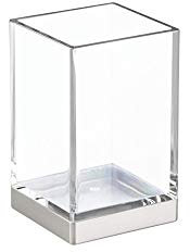 iDesign Portaspazzolino, Bicchiere portaspazzolini bagno anche per make up e cosmetici, Porta spazzolino in plastica, trasparente e argento opaco