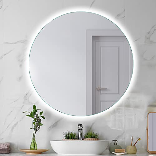 SARAR Runder Badspiegel Spiegel Badezimmerspiegel mit indirekter rundum LED-Beleuchtung 75cm Made in Germany Wandspiegel Mirror Spiegel Bad mit Licht Designo MAR113