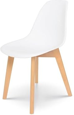 Kosmi Chaise Style scandinave modèle Gabby - Coque en résine Blanche et Pieds en Bois Naturel
