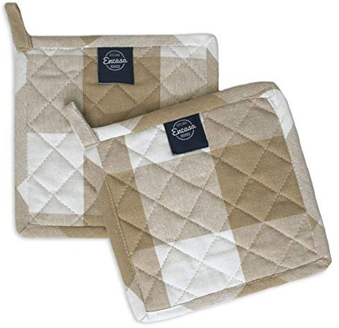 Encasa XO 21 cm Forno Microonde Potholders (2 pz Set) per cucina cucina e cottura - Resistente al calore, protezione delle mani da utensili caldi - Controlli di bufalo beige