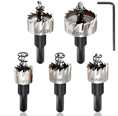 5pcs Lochsäge Set HSS Lochsägen Satz 16mm 18,5mm 20mm 25mm 30mm für Metall Edelstahl Eisen Blech Aluminium Kunststoffe
