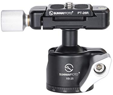 SUNWAYFOTO XB-25 - Testa a sfera per treppiede, rotazione a 360°, con piastra a sgancio rapido da 1/4 e per fotocamera DSLR, treppiede, monopiede Slider, carico 5 kg
