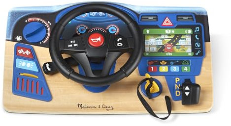 Melissa & Doug Vroom & Zoom Dashboard Toy, Wooden Dashboard, Toy with lights and sound effects, Realistic play steering wheel, Pretend Play, Ages 3,4,5, Gift for Boy or Girl