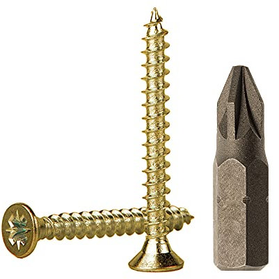 Marcopol (lot de 100 pièces) Vis à bois 3,0 x 35 mm en acier zingué jaune, vis à aggloméré, vis universelle Pozi-Drive, PZ entièrement filetées, tête fraisée Pozidriv (100, 3,0 x 35 mm)