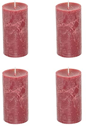 Blockljus Rustic Set om 4 – blockljus, ljus, ljus, adventskrans, advent – inget sot – brinntid: 60 timmar – många färger – 7 x 13 cm (vinröd)