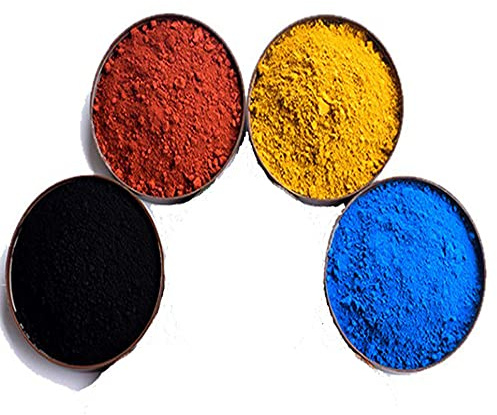 4 Pk Oxide Powder, Black Iron Oxide, Yellow, Red, Blue, Each Color 25 g | Natural pigments, concrete pigments,paint，handmade creator pigments,